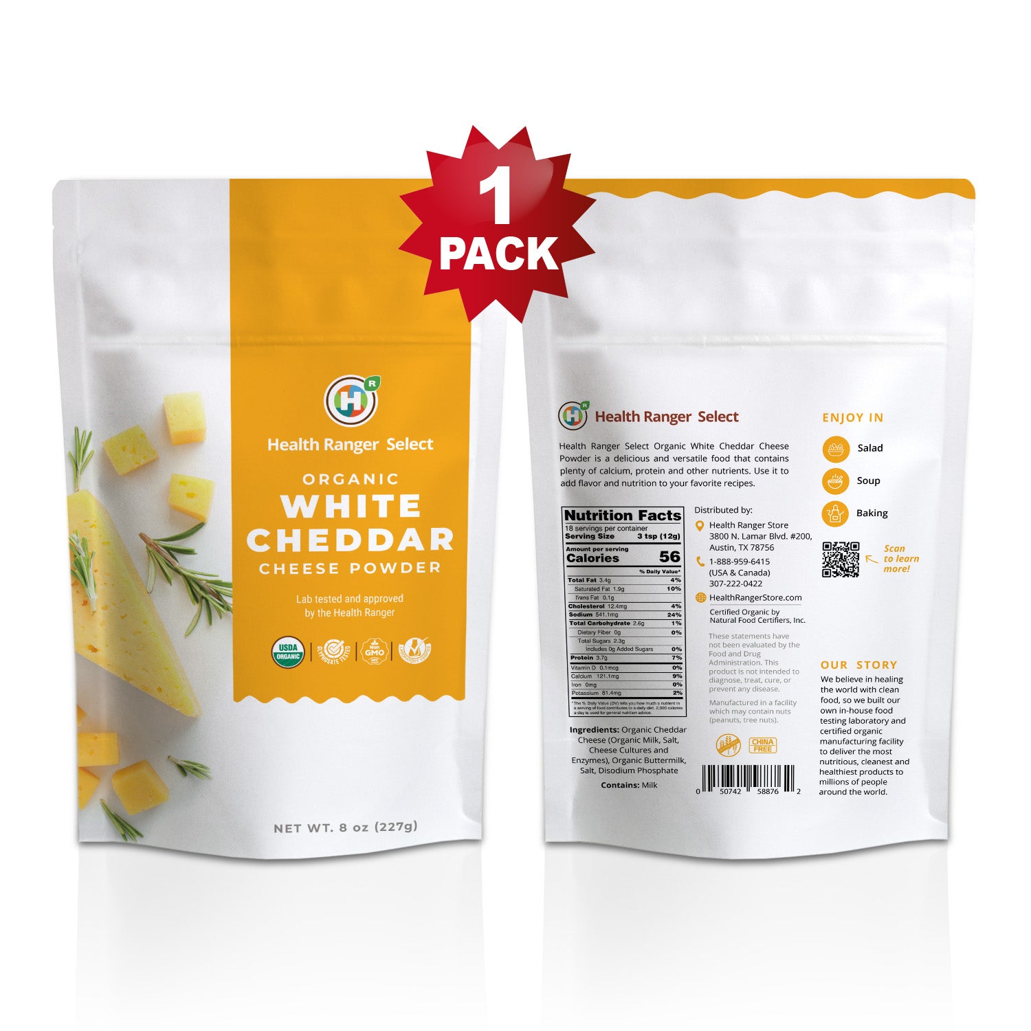 Organic White Cheddar Cheese Powder 8 oz (227g) Health Ranger Store