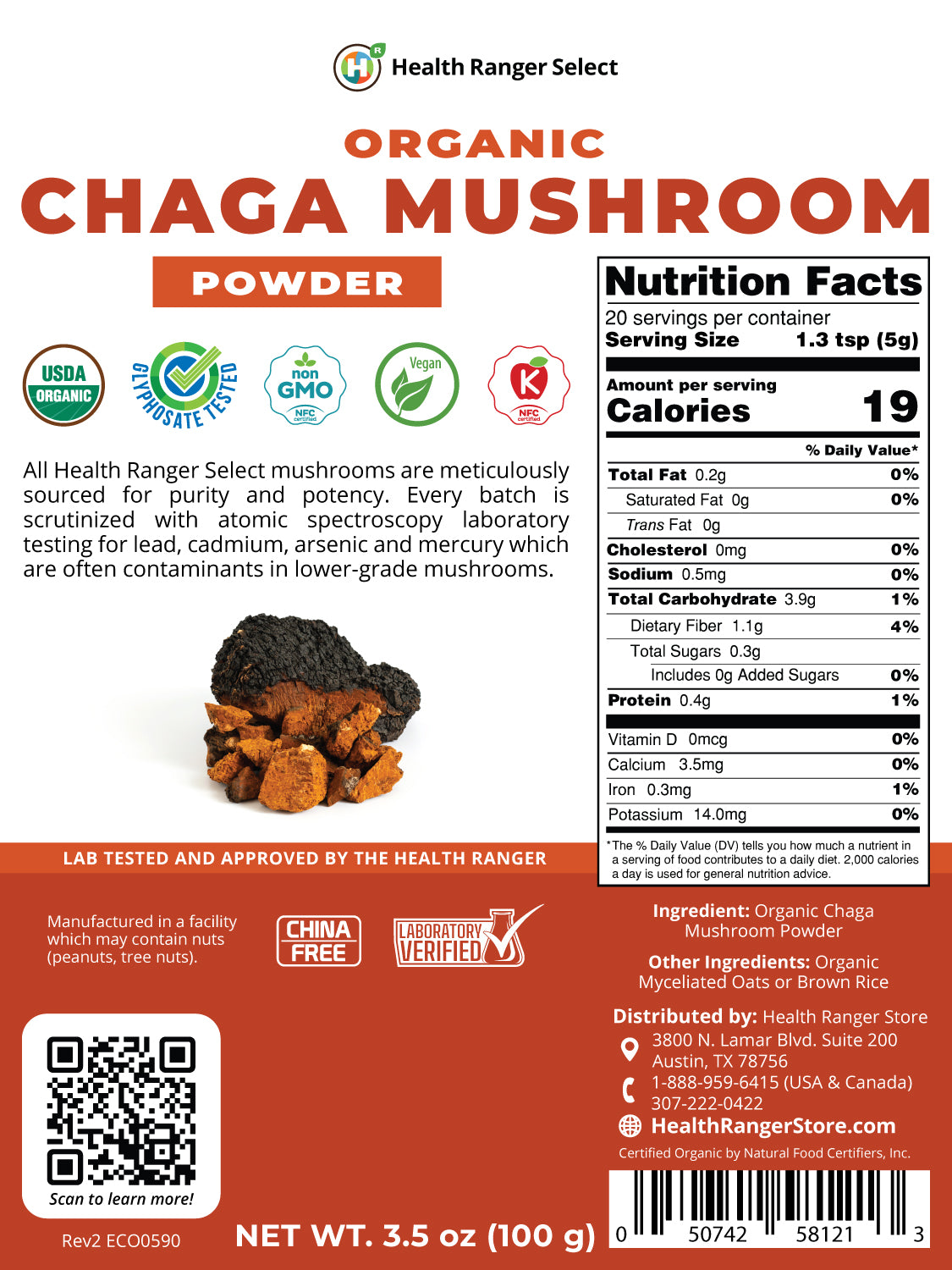 Organic Chaga Mushroom Powder 100g