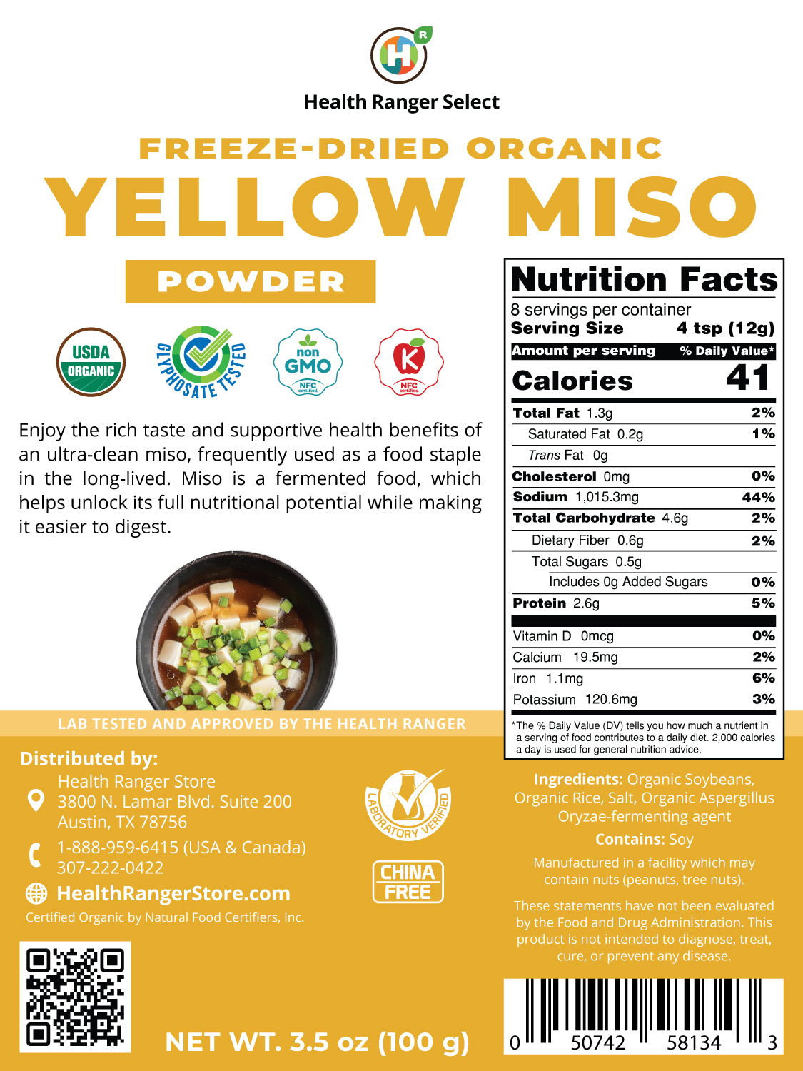 Freeze Dried Organic Yellow Miso Powder 100g (3-Pack)