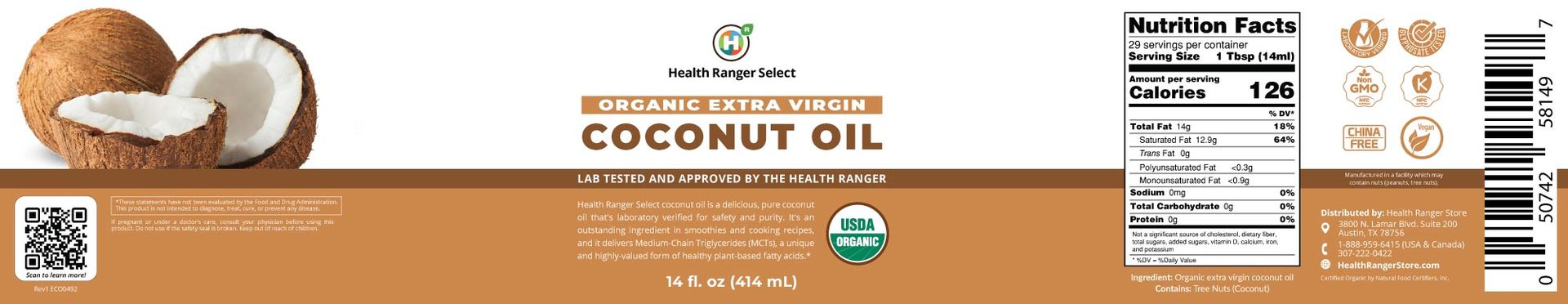 Organic Extra Virgin Coconut Oil 14 oz