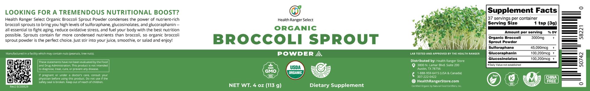 Organic Broccoli Sprout Powder 4oz (113g) (3-Pack)