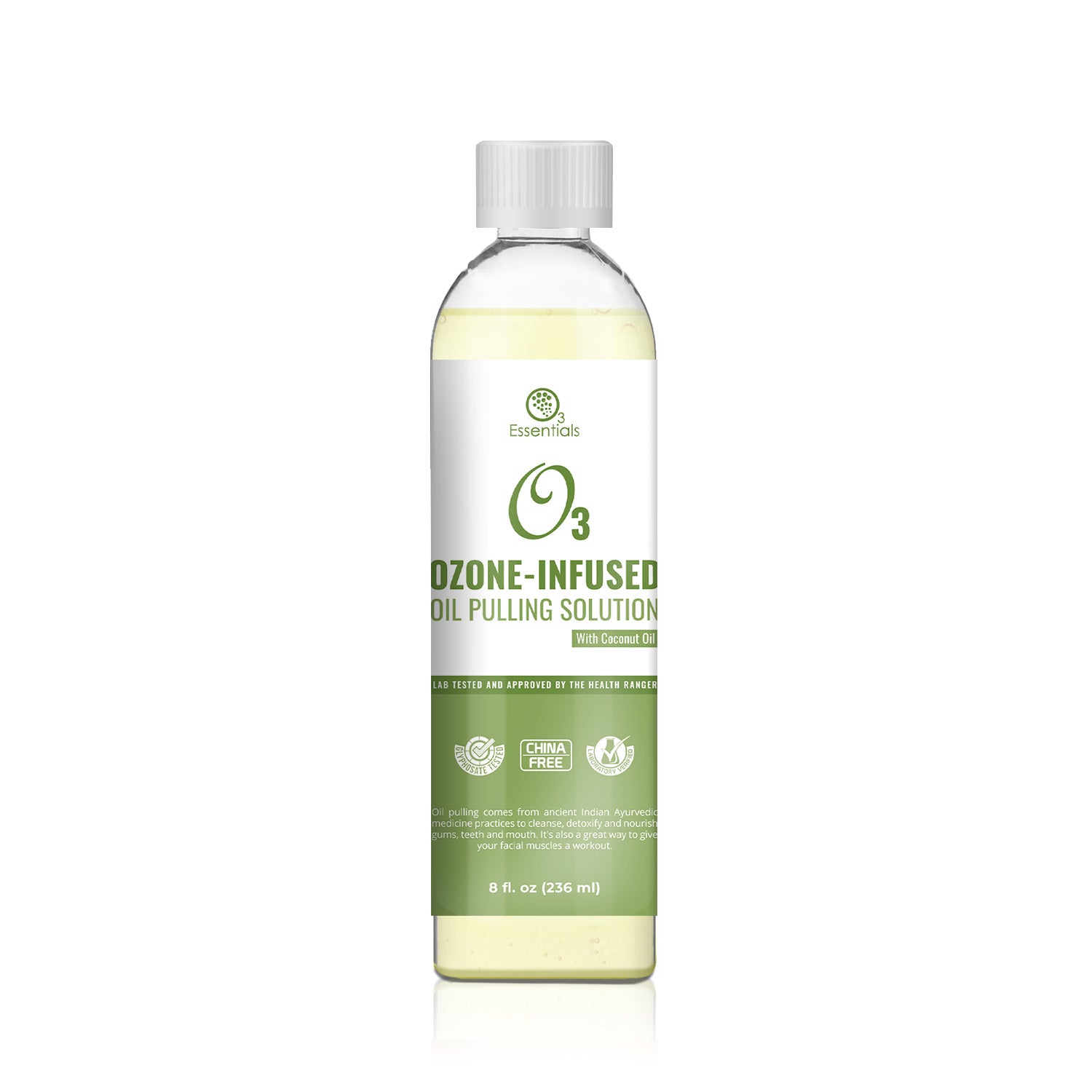 O3 Ozone-Infused Oil Pulling Solution 8oz (with Organic Coconut Oil and Organic Peppermint)