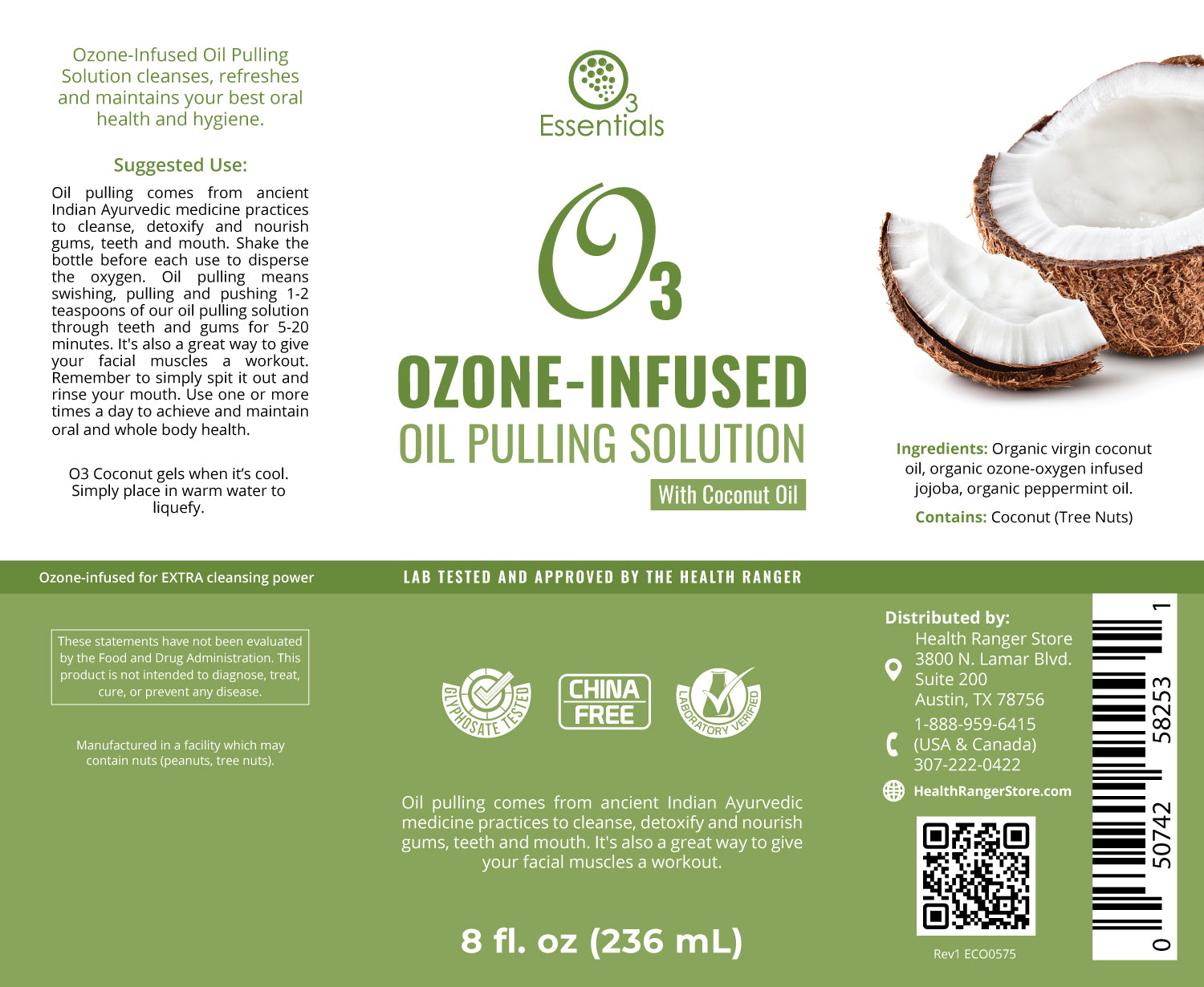 O3 Ozone-Infused Oil Pulling Solution 8oz (with Organic Coconut Oil and Organic Peppermint) (6-Pack)