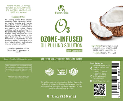 O3 Ozone-Infused Oil Pulling Solution 8oz (with Organic Coconut Oil and Organic Peppermint) (3-Pack)