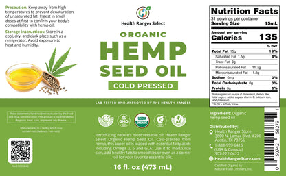 Organic Hemp Seed Oil - Cold-Pressed 16 fl oz (473ml) (3-Pack)