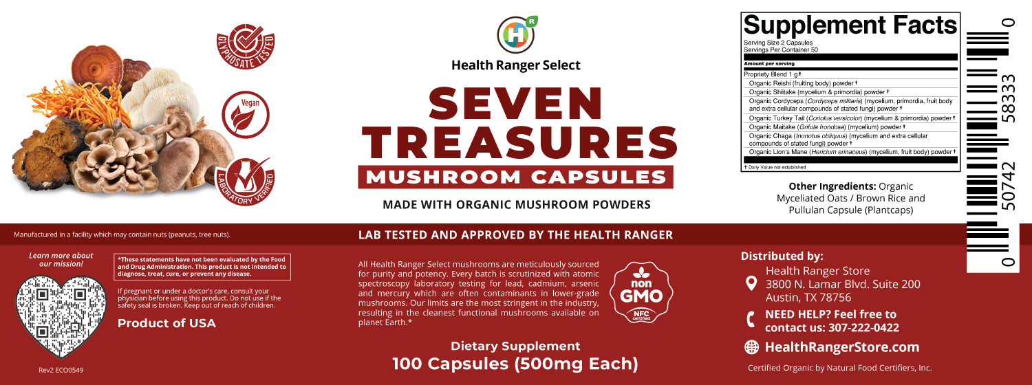 Seven Treasures Mushroom 100 caps (500mg) (Made With Organic Mushroom Powders)