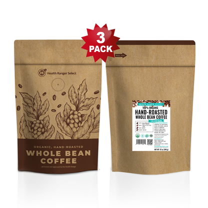 100% Organic Hand-Roasted Whole Bean Coffee (Low Acid Blend) 12oz, 340g (3-Pack)