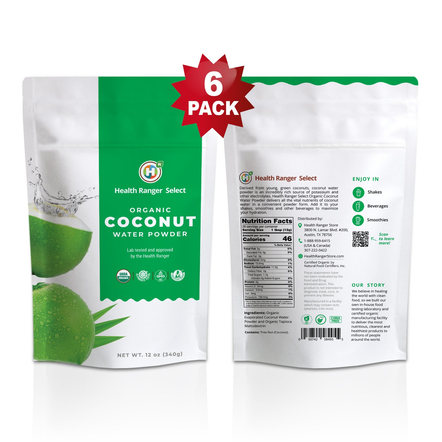 Organic Coconut Water Powder 12oz (340g) (6-Pack)