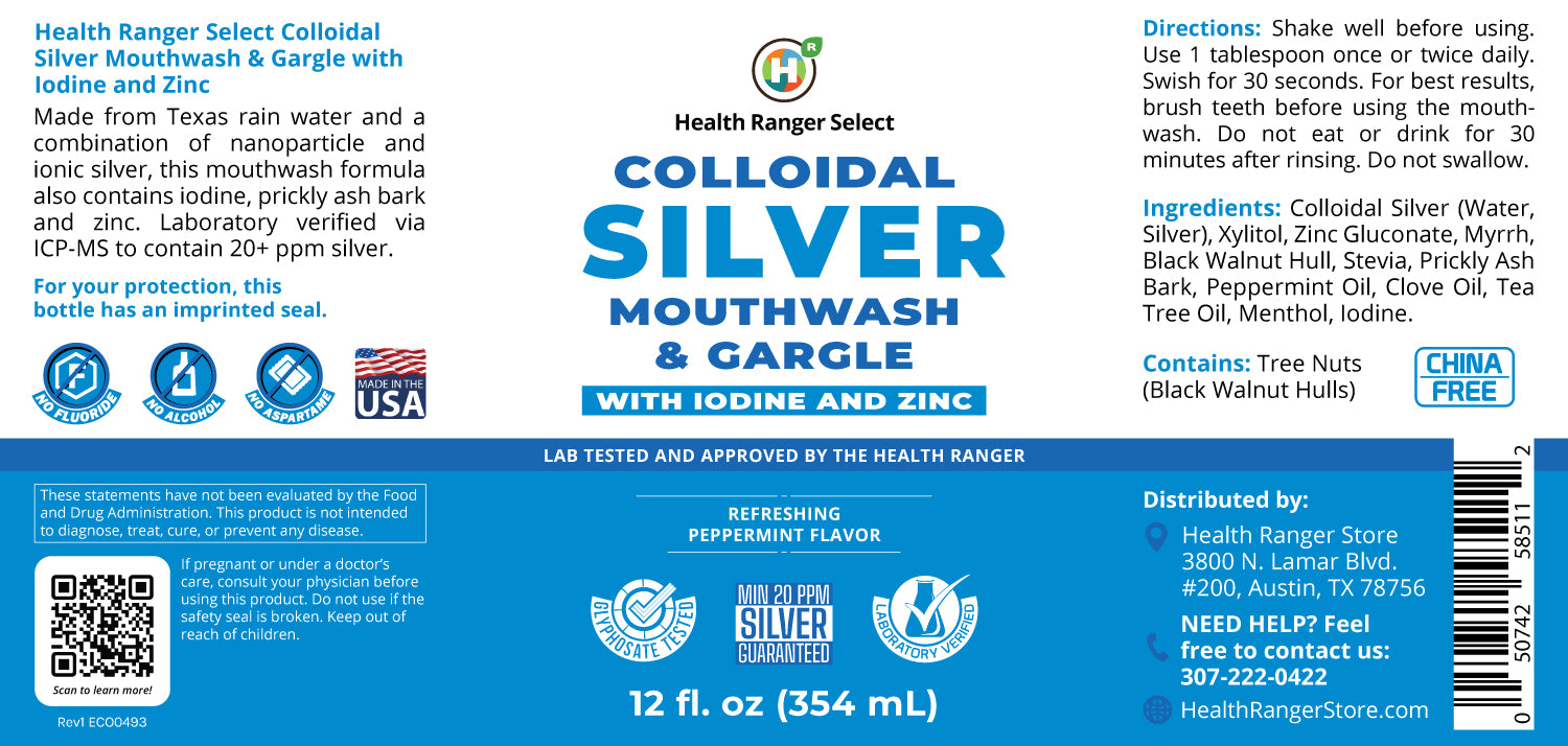 Colloidal Silver Mouthwash &amp; Gargle (with Iodine and Zinc) 12oz (354ml)