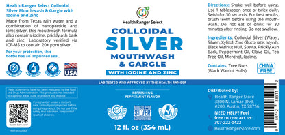 Colloidal Silver Mouthwash &amp; Gargle (with Iodine and Zinc) 12oz (354ml)