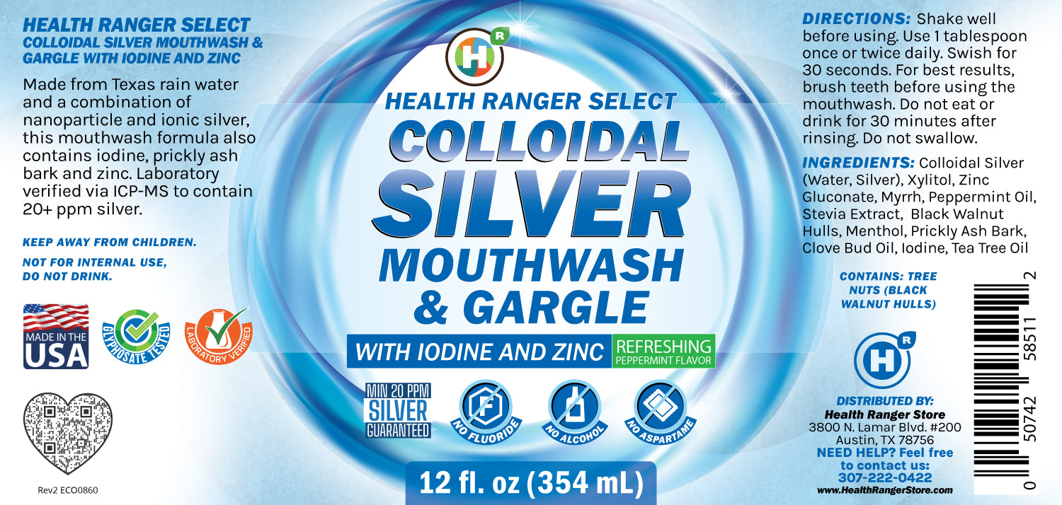 Colloidal Silver Mouthwash &amp; Gargle (with Iodine and Zinc) 12oz (354ml)