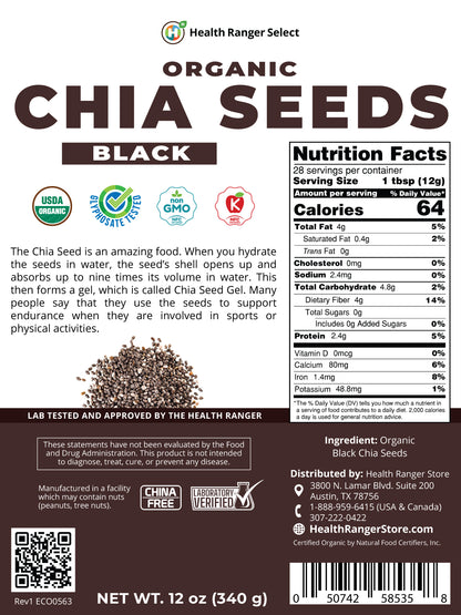 Organic Black Chia Seeds 12oz (340 g) (6-Pack)