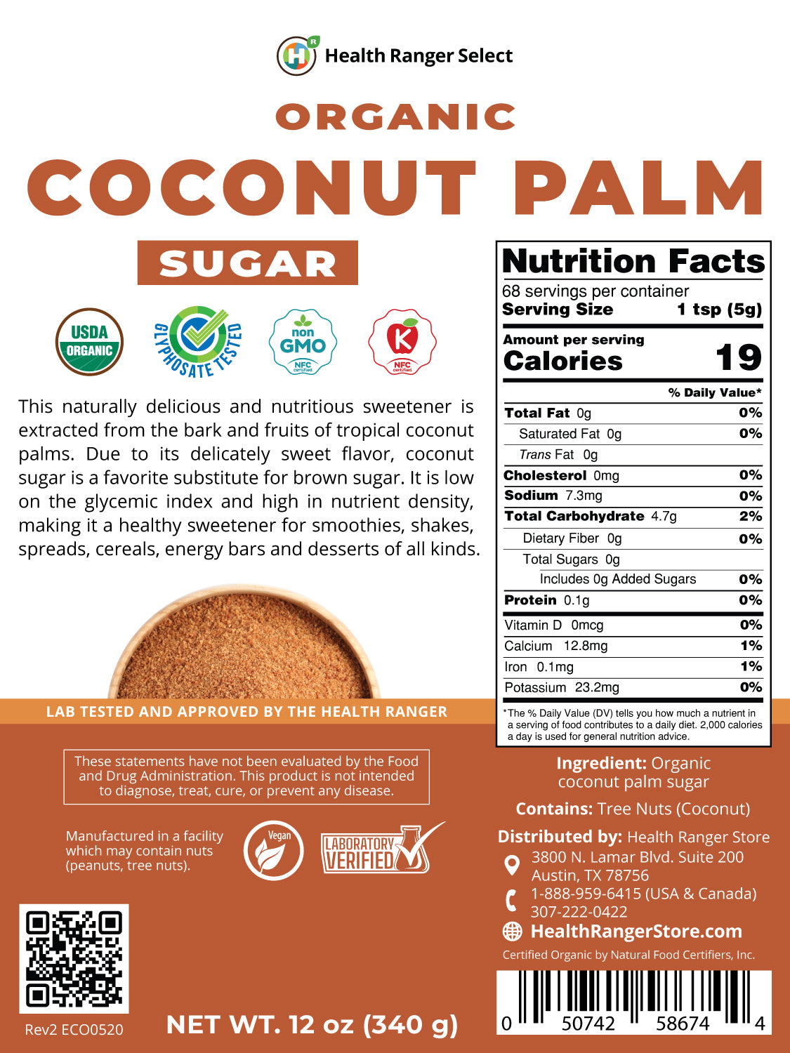 Organic Coconut Palm Sugar 12oz (340g)