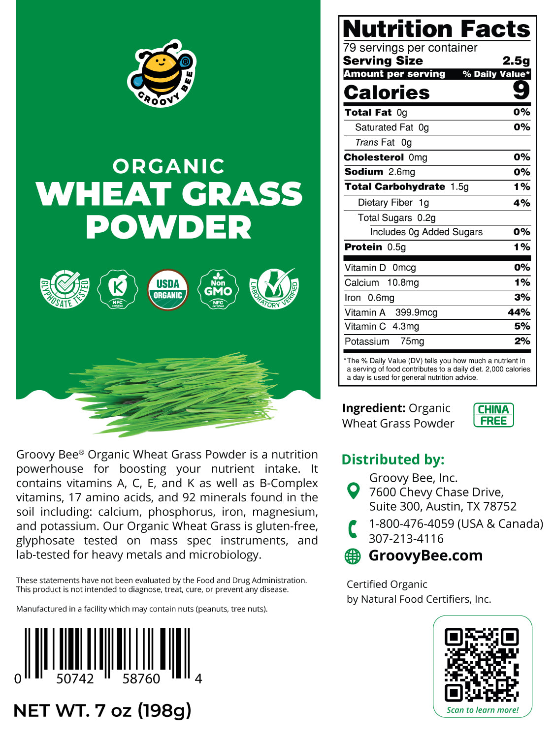 Organic Wheat Grass Powder 7oz (198g)