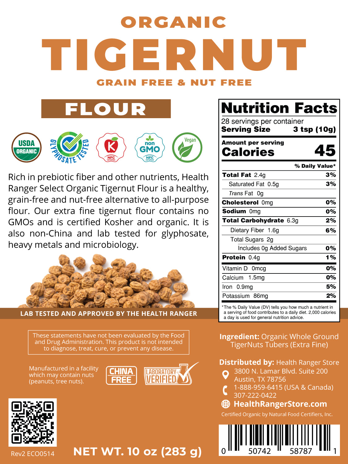 Organic Tigernut Flour 10oz (283 g) - Gluten Free, Grain Free and Nut Free