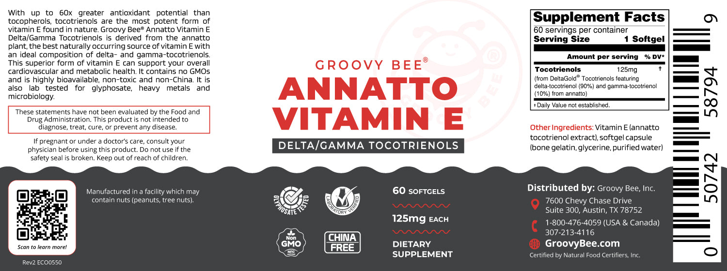 Annatto Vitamin E Delta/Gamma Tocotrienols 125mg 60 Softgels (6-Pack)