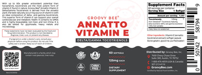 Annatto Vitamin E Delta/Gamma Tocotrienols 125mg 60 Softgels