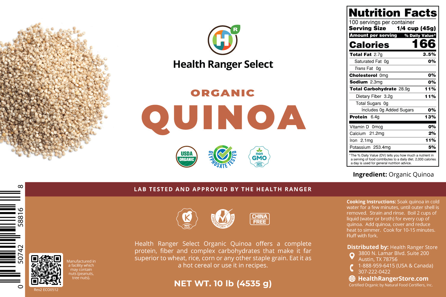 Mega Bucket Organic Quinoa (10LB, 4535g)