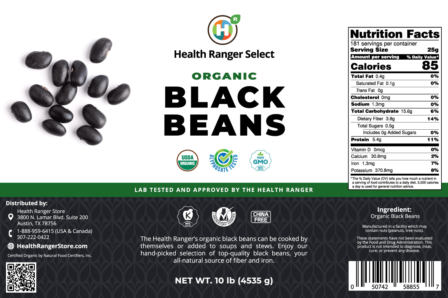 Mega Bucket Organic Black Beans (10LB, 4535g) – Health Ranger Store