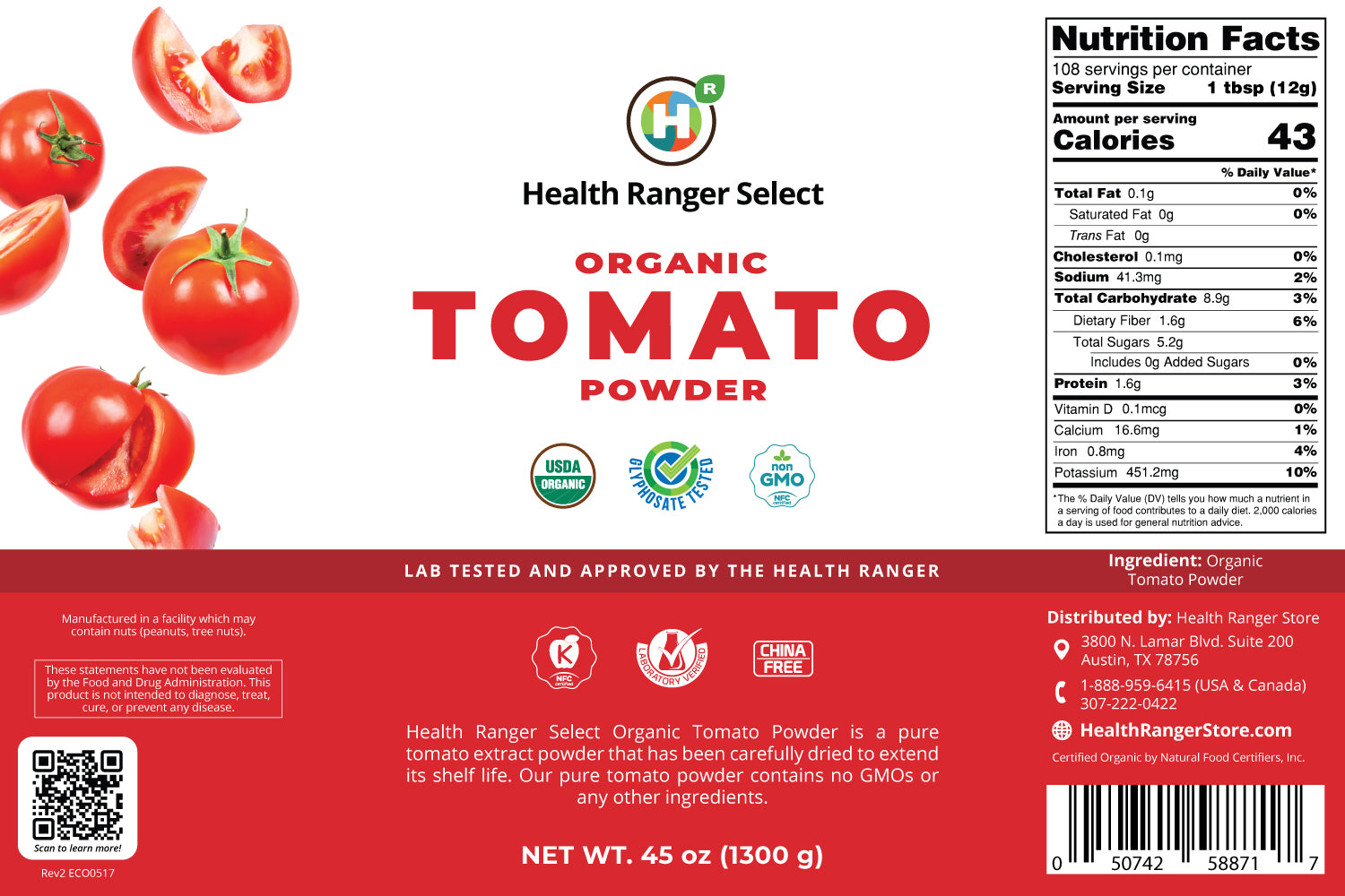 Organic Tomato Powder 45oz (1300g) 