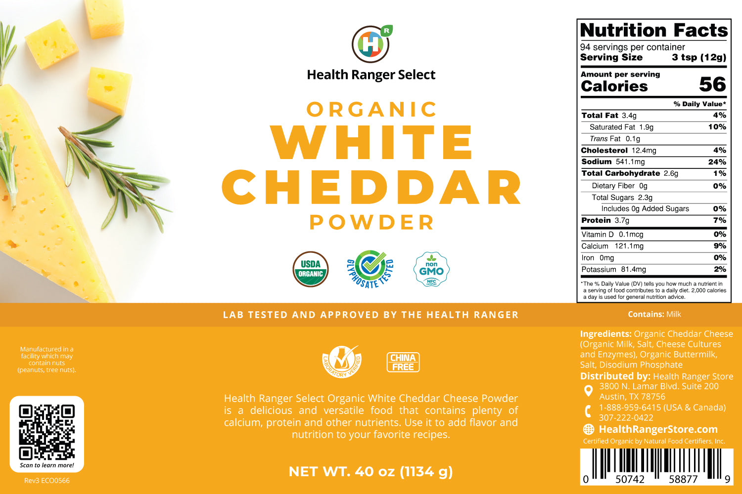 Organic White Cheddar Powder (40 oz, 1134g) 