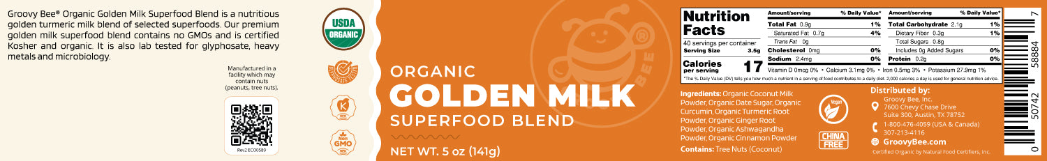 Organic Golden Milk  Superfood Blend  5 oz (141 g) (6-Pack)