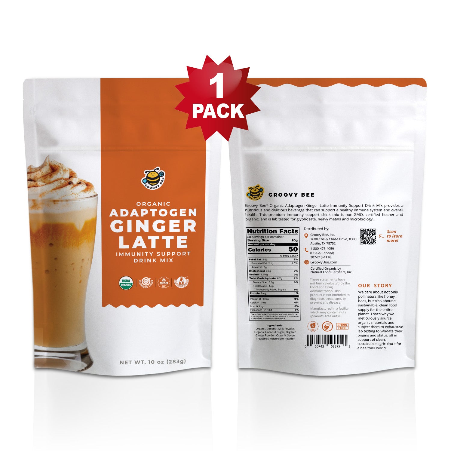 Organic Adaptogen Ginger Latte - Immune Support Drink Mix 10 oz (283g)