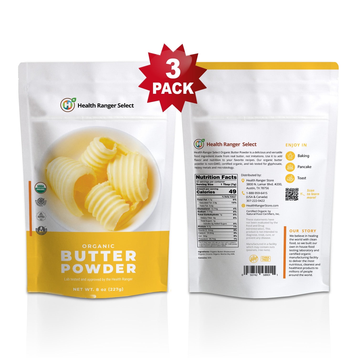 Organic Butter Powder 8 oz (227g) (3-Pack)