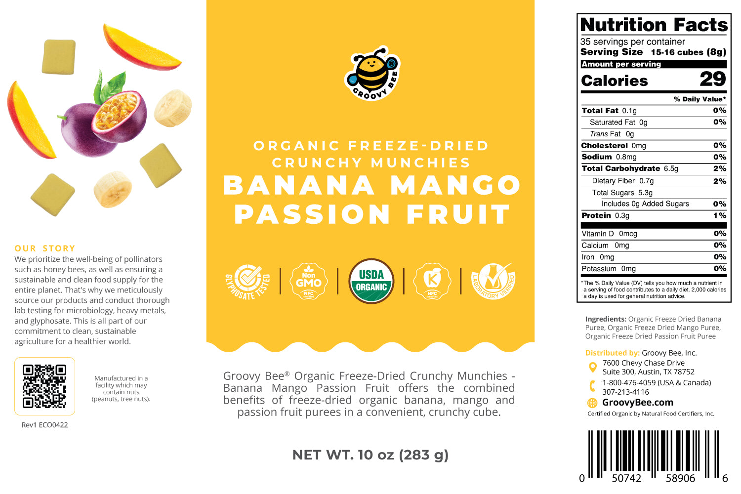 Organic Freeze-Dried Crunchy Munchies Banana Mango Passion Fruit (10 oz, 289g) 