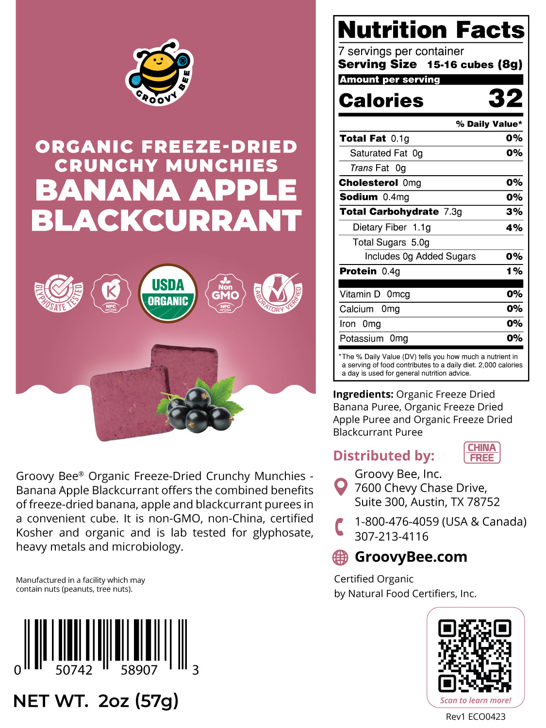 Organic Freeze-Dried Crunchy Munchies Banana Apple Blackcurrant 2 oz (57g)