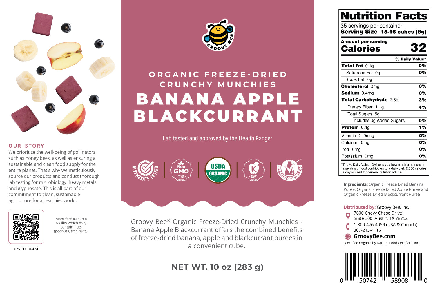 Organic Freeze-Dried Crunchy Munchies Banana Apple Blackcurrant (10 oz, 289g) 