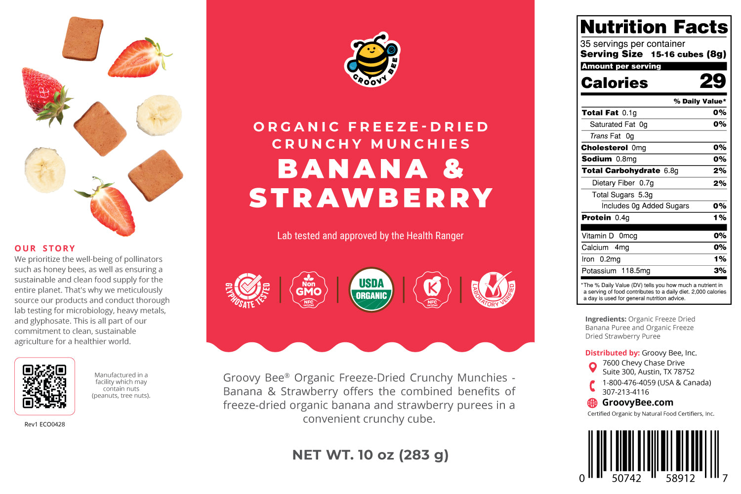 Organic Freeze-Dried Crunchy Munchies Banana and Strawberry (10 oz, 289g) 