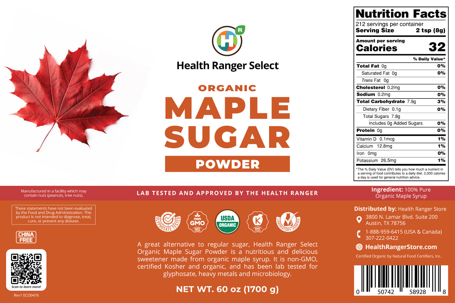 Organic Maple Sugar Powder 60 oz (