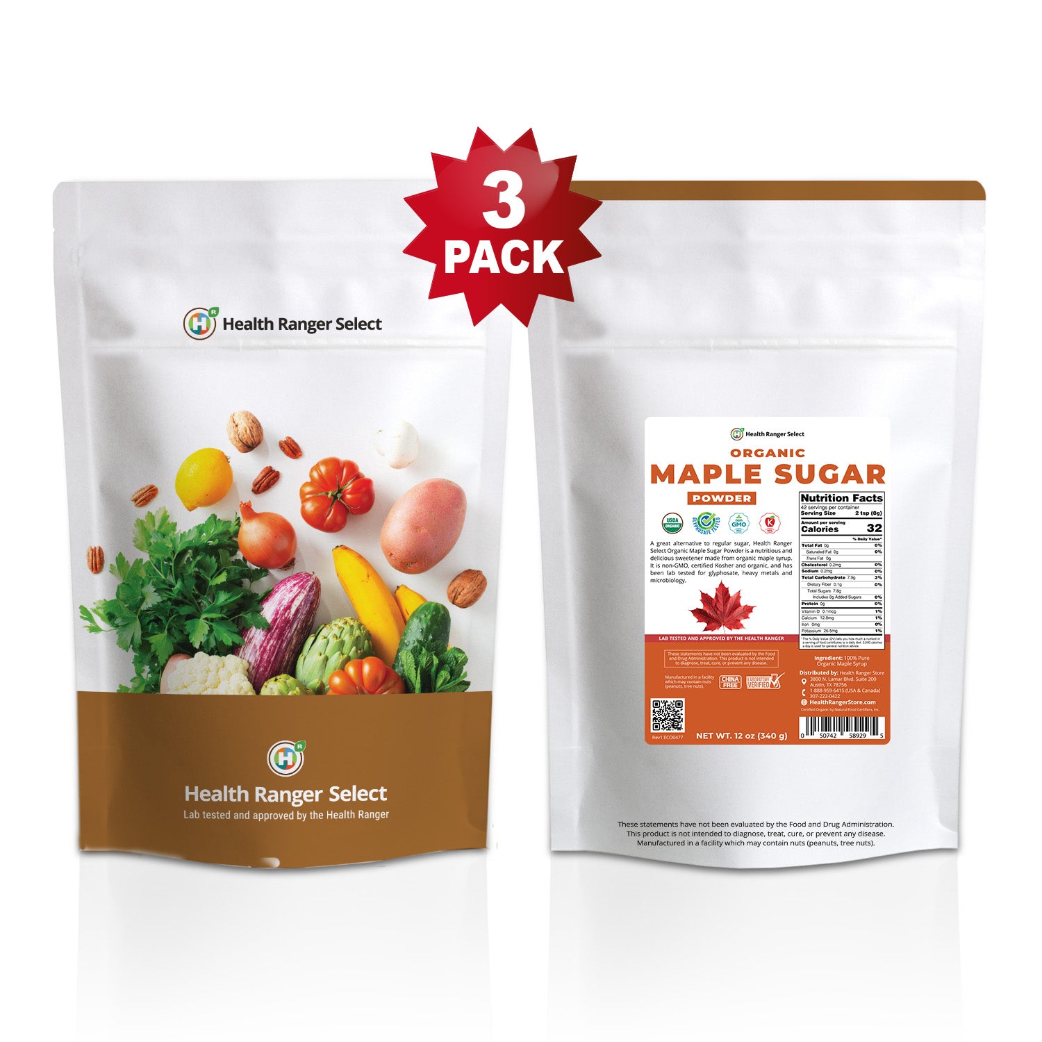 Organic Maple Sugar Powder 12oz (340g) (3-Pack)