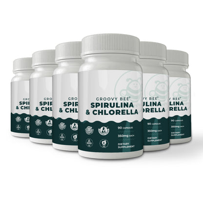 Spirulina and Chlorella Capsules 90 Caps (350 mg Each) (6-Pack)