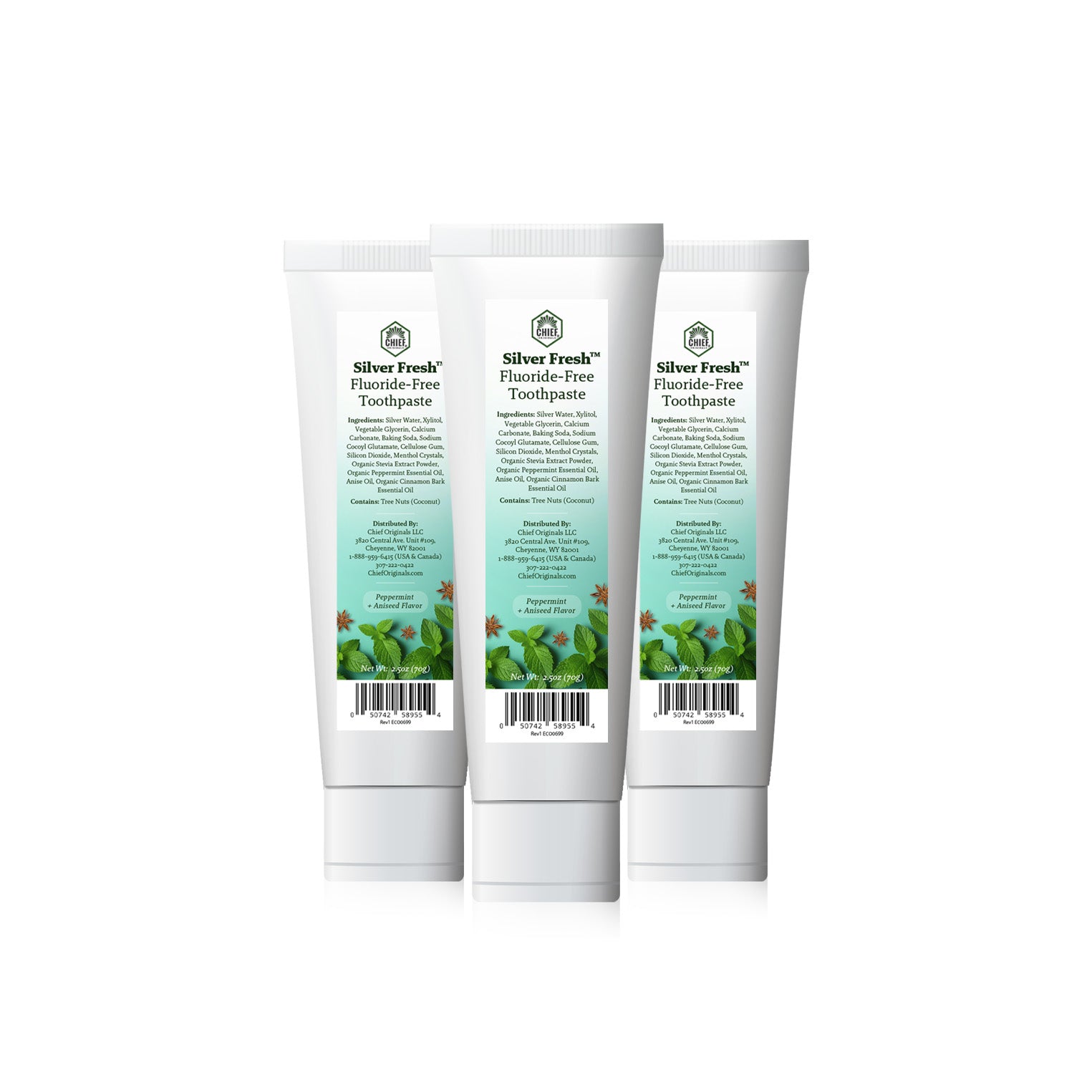 Silver Fresh Fluoride-Free Toothpaste (Peppermint + Anise) 2.5oz (70g) (3-Pack)